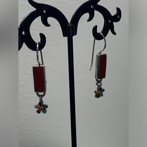 Silpada Vintage Sterling Silver Spiney Oyster Multi-Stone Flower Dangle Earrings - Picture 7 of 14